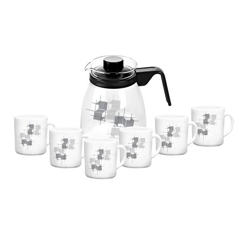 Cello Opal Ware Dazzle Coffee Set, 7PCs, Linear Glaze, White : Amazon ...