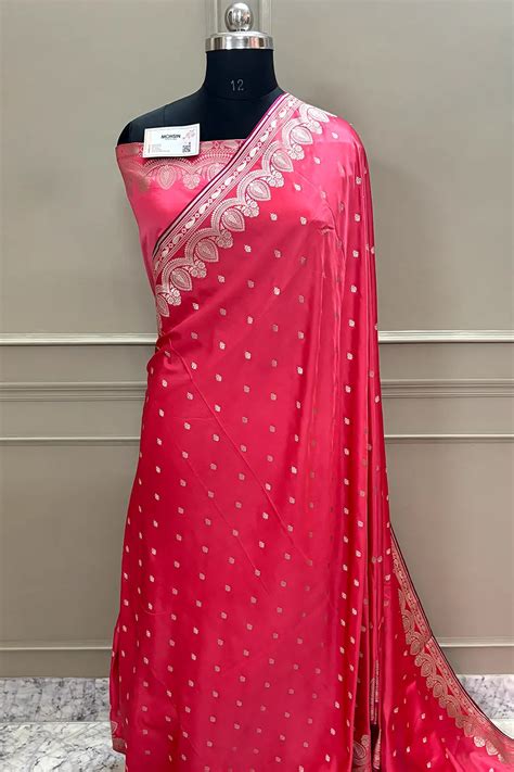 Peach Jadi Buti Katan Silk Banarasi Saree – Mohsin Textiles