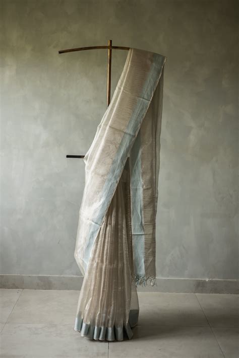 Silver with Blue Border Tissue Organza Saree – Anu Vardhan Designs