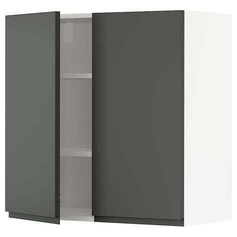 METOD wall cabinet with shelves/2 doors, white/Voxtorp dark grey ...