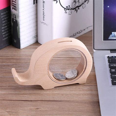 Elephant Money Bank Children Gift Creative Wooden Saving Coin Box 5.9 3 ...
