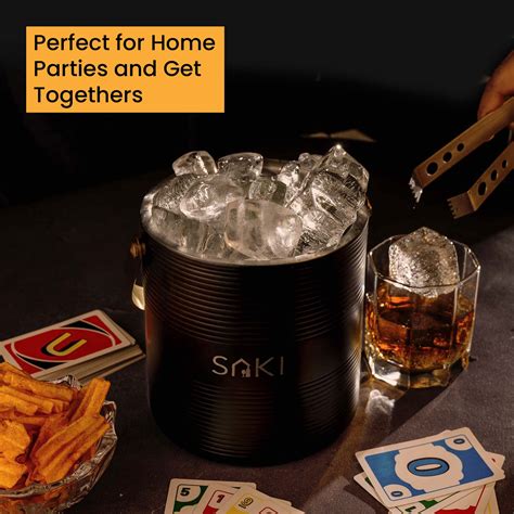 SAKI | Matte Ripple Stainless Steel Ice Bucket with Tong - 1500 ml (Bl ...
