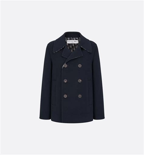 Peacoat with Zipped Hood Navy Blue Double-Sided Virgin Wool and Silk | DIOR