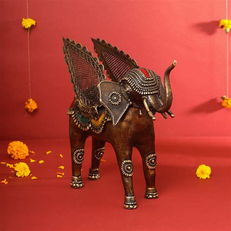 Brass Dhokra Elephant With Wings Statue (12.5 Inch) – Vedansh Craft