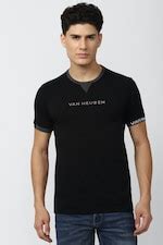 Buy Men Black Solid Crew Neck T-shirt Online - 777681 | Van Heusen