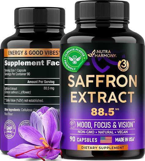 Natural Saffron Supplements - Pure Saffron Extract 88.5 mg - Mood ...