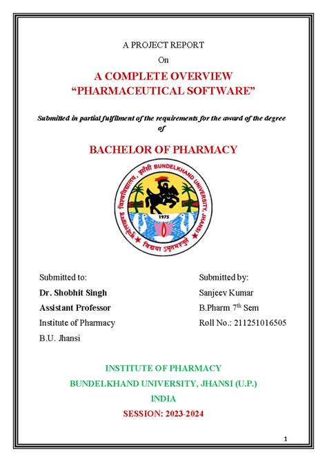 B.Pharm 7th Sem Project Report: Overview of Pharmaceutical Software ...
