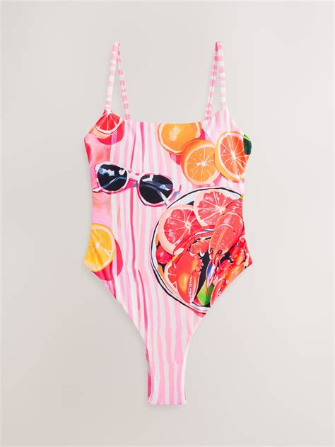 Buy Pink Lobster Tablescape High Leg Tummy Control Scoop Swimsuit from ...