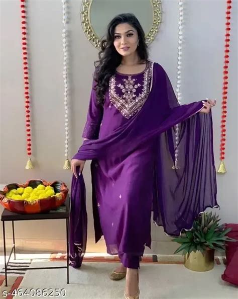 Satheny 01 Rayon Slub With Embroidered Kurti Pant And Dupatta