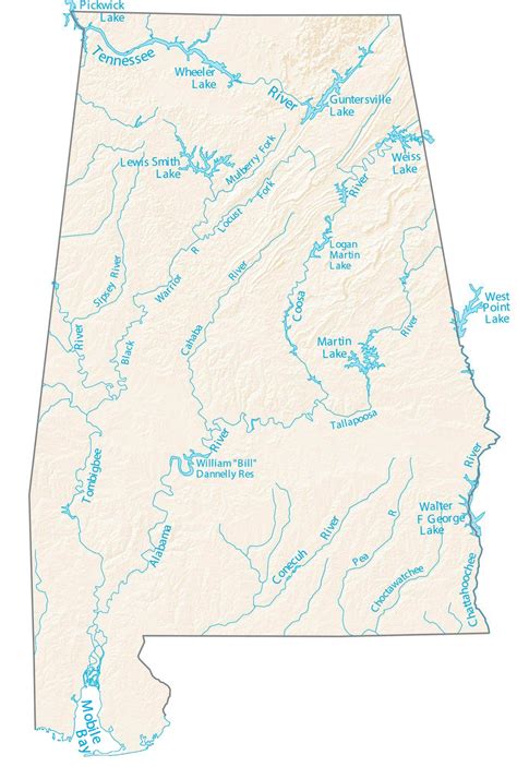 Alabama Lakes and Rivers Map - GIS Geography