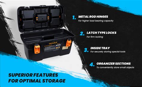 Taparia PTB13 Compact Plastic Tool Box with Organizer (Orange and Black ...