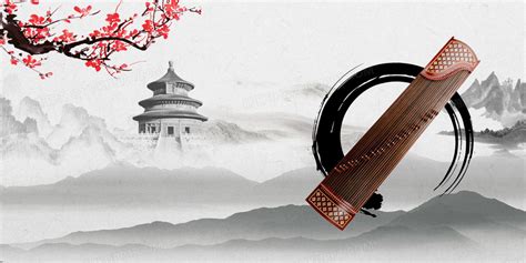 手绘中国风水墨古筝背景背景图片素材免费下载_熊猫办公