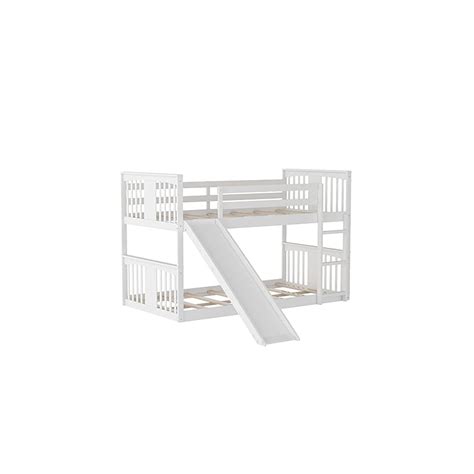Buy Low Bunk Bed with Slide, Twin Over Twin Bunk Bed with Guardrail ...