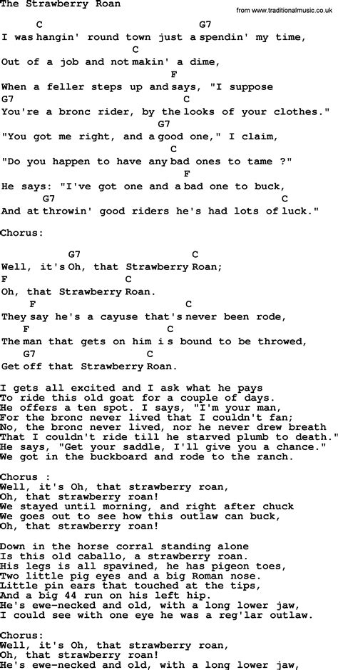 Top 1000 Folk and Old Time Songs Collection: Strawberry Roan - Lyrics ...