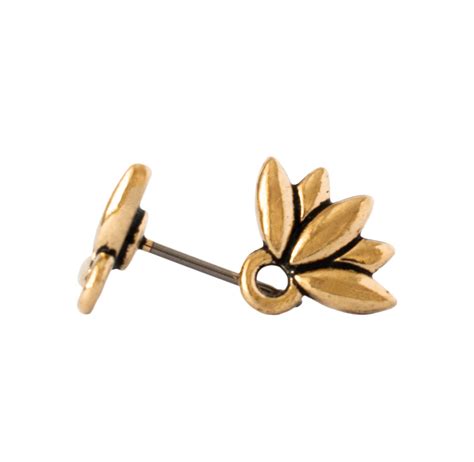 TierraCast, Ear Stud Post - Lotus, Antiqued Gold Plate, Height - 9.7mm