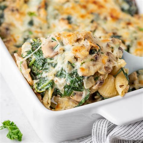 Creamy Spinach Mushroom Pasta Bake | Gimme Delicious