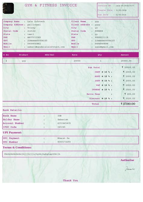 Invoice Free | Gym & Fitness Invoice Generator,Creator,Maker