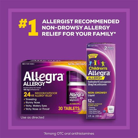 Buy Allegra Adult Non-Drowsy Antihistamine Tablets, 30-Count, 24-Hour ...