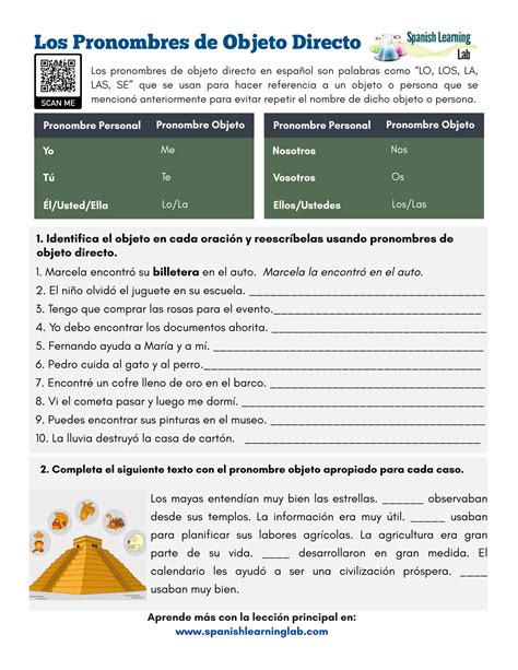 Los Pronombres de Objeto Directo en Español - Ejercicios en PDF ...