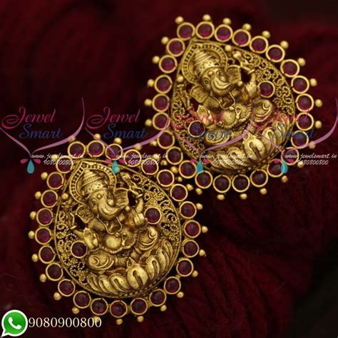 Temple Jewellery Lord Ganesh Design Antique Gold Plated Big Size Ear ...