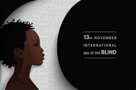 International braille day background with blind black woman with closed ...