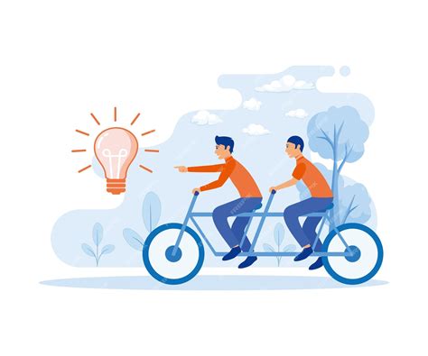Premium Vector | Businessman and Entrepreneur Characters on Bicycle Cooperative Leadership Metaphor