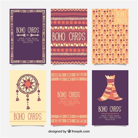 Boho cards collection in hand drawn style | Free Vector