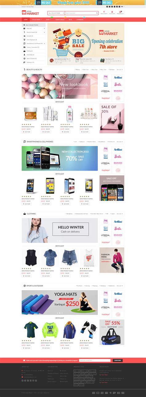 大型购物商城HTML5模板框架_5套首页响应式电商HTML模板 - Home Market