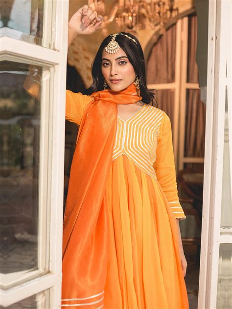 Yellow & Orange Gota Work Anarkali Suit Set – Suti Rang
