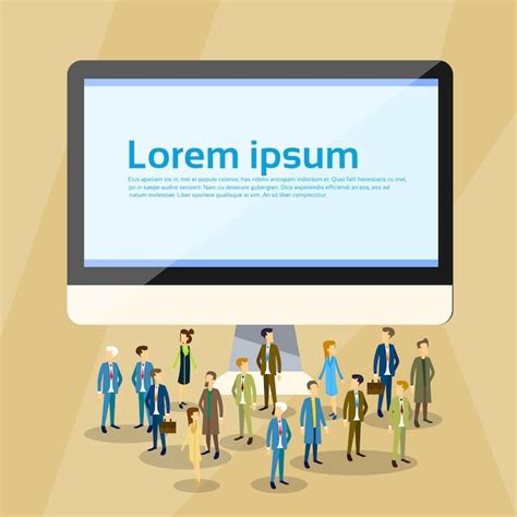 Business people crowd over desktop computer | Premium Vector