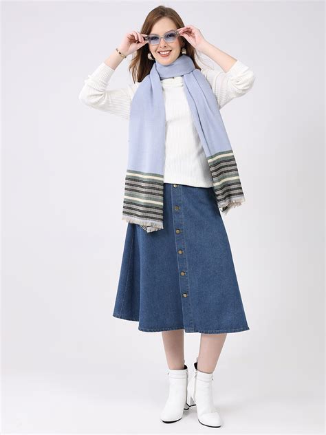 Buy Women Blue Self Design Wool Stole Online in India - Monte Carlo