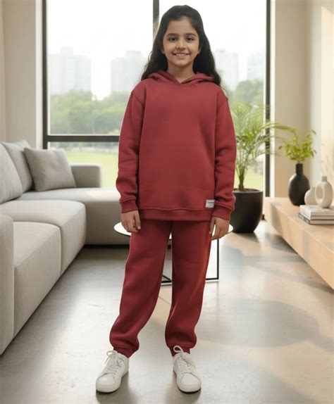 BEYOND BASIC GIRLS FLEECE HOODIE JOGGER SET - WINE – Anthrilo