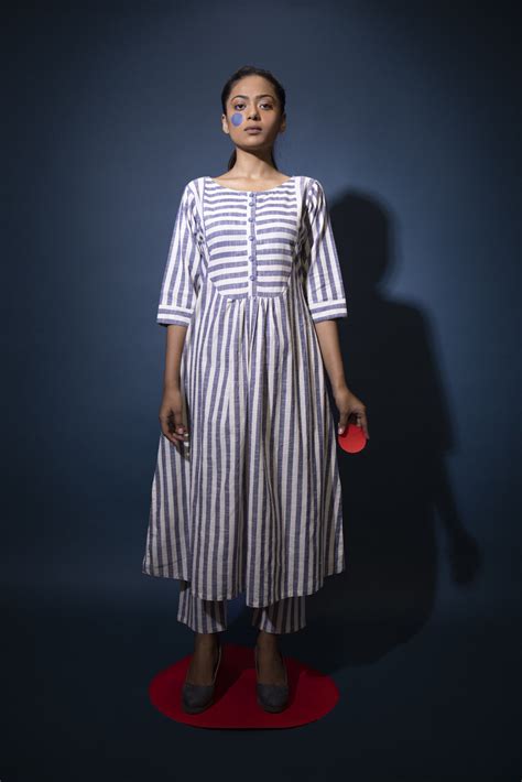 Slate and white striped co-ord set – Silai Studio