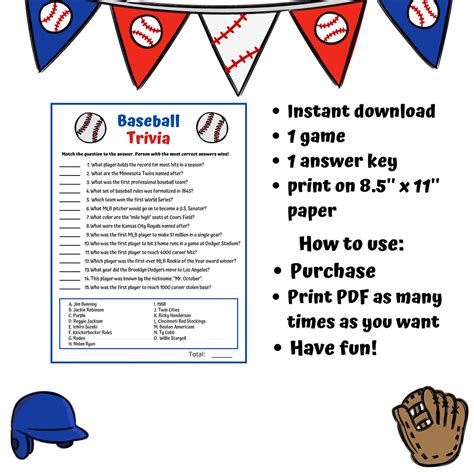 Baseball Trivia Game | Baseball Team Party Games | MLB Game for Adults ...