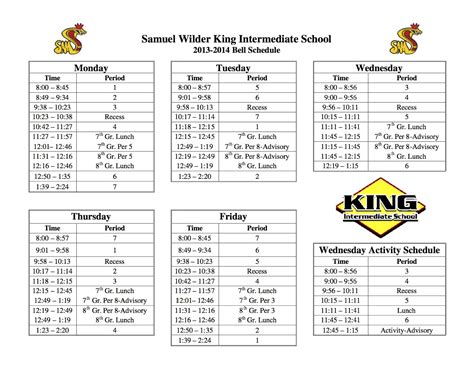 King Connections 2016-17: Revised Bell Schedule - Adjustment to ending ...