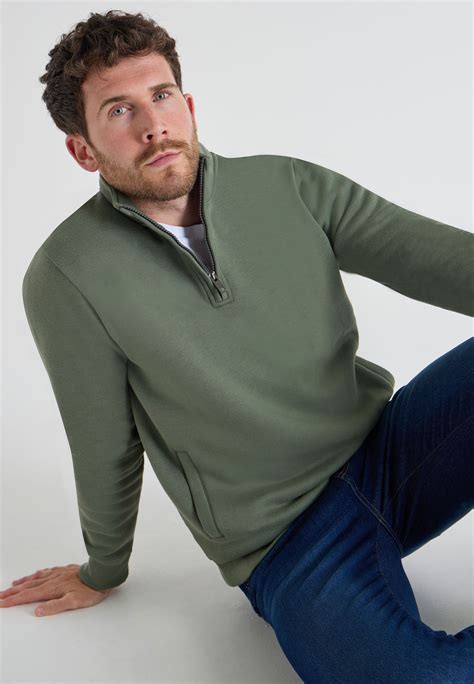 Mens Green Quarter Zip Jumper | Peacocks