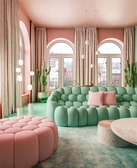 A Pastel Pink And Mint Green Color Palette Creates A Statement Interior ...