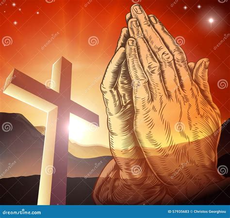 Christian Cross Praying Hands Stock Vector - Illustration of hands ...