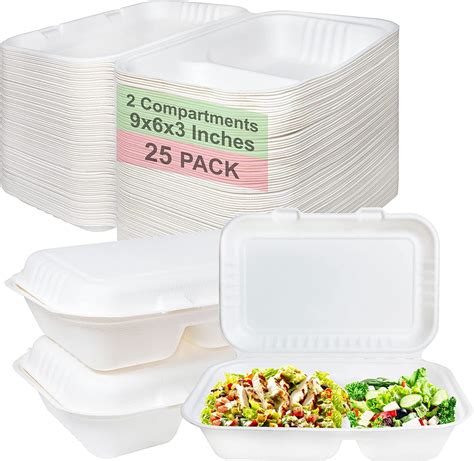 Compostable 2 Compartment Square Hinged Clamshell Take Out Food ...