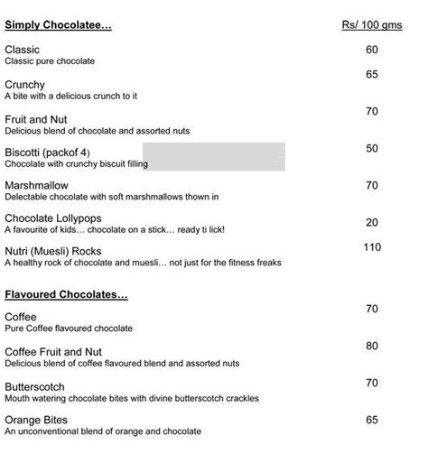 Menu at D Chocolatee, Kolkata
