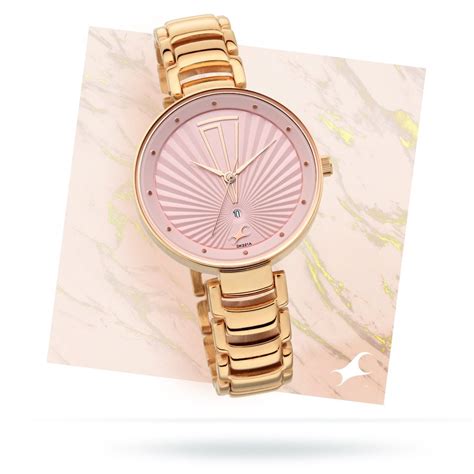 Buy Online Fastrack Ruffles Quartz Analog with Date Pink Dial Stainless ...
