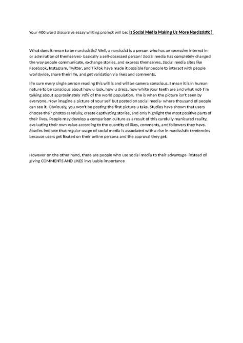 Is social media makingus mor marcissisitic - Your 400 word discursive ...