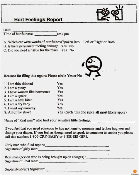 Hurt Feelings Report Template - Cardtemplate.my.id