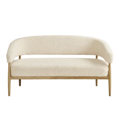 Elina Bench with Ivory Faux Shearling & Light Oak Hardwood Frame