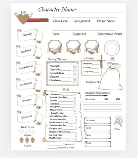 Buy DND 5E Character Sheet: Vintage Parchment Printable RPG Template ...