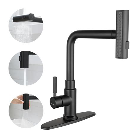 Waterfall Kitchen Faucets With Three Function Pullout Sprayer Single ...