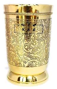 Buy KBB Pure Brass Glass Tumbler with Etching Art Finish, Indian ...