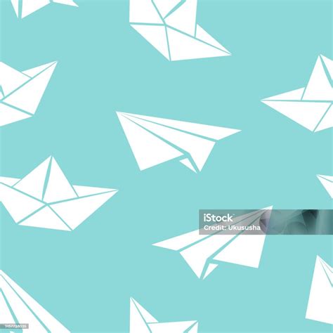 Seamless Pattern Of Paper Boat And Plane Stock Illustration - Download Image Now - Air Vehicle ...