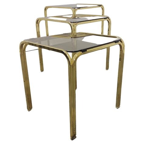 Midcentury Brass and Smoked Glass Nesting Tables, 1970s For Sale at 1stDibs