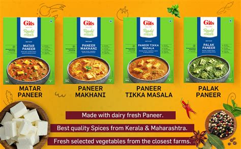 Gits Ready to Eat Paneer Combo 1140g (Matar Paneer, Palak Paneer ...